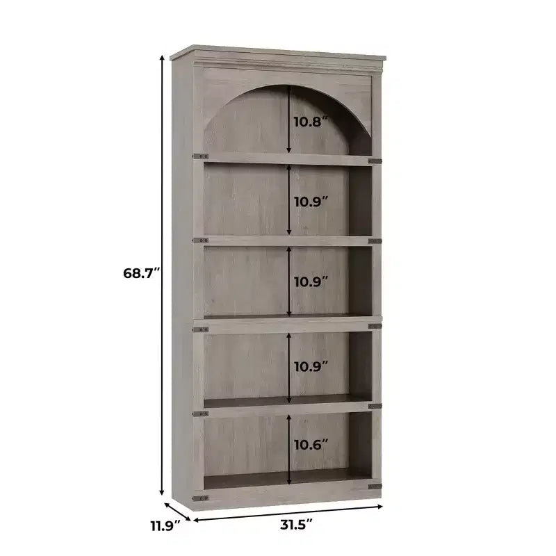 Vitrine arquée de 68 de haut, bibliothèque à 6 niveaux, étagères de rangement sur pied, meuble et décoration pour chambre, salon ou bureau