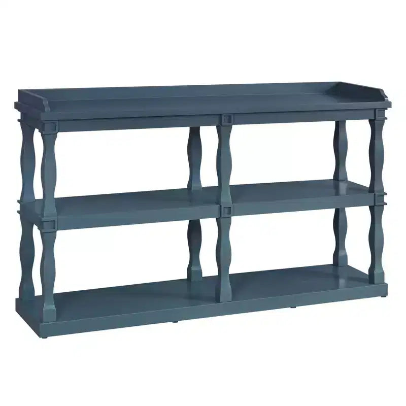 Mesa de entrada con 3 niveles de almacenamiento abierto, mesa consola con patas de soporte de efecto columna romana, consola estrecha para pasillo