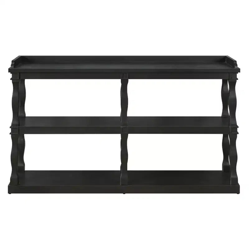 Mesa de entrada con 3 niveles de almacenamiento abierto, mesa consola con patas de soporte de efecto columna romana, consola estrecha para pasillo