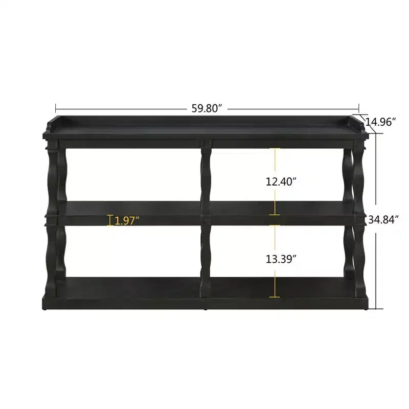 Mesa de entrada con 3 niveles de almacenamiento abierto, mesa consola con patas de soporte de efecto columna romana, consola estrecha para pasillo