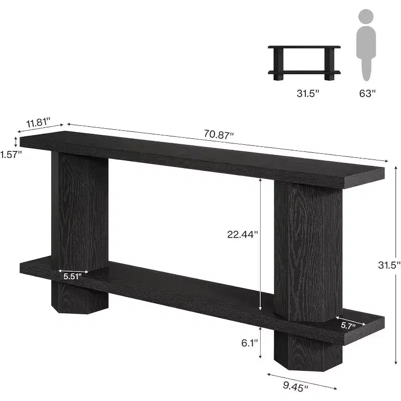 Mesa consola larga de 71 pulgadas para recibidor, mesa de madera detrás del sofá, para sala de estar, pasillo, vestíbulo, negra