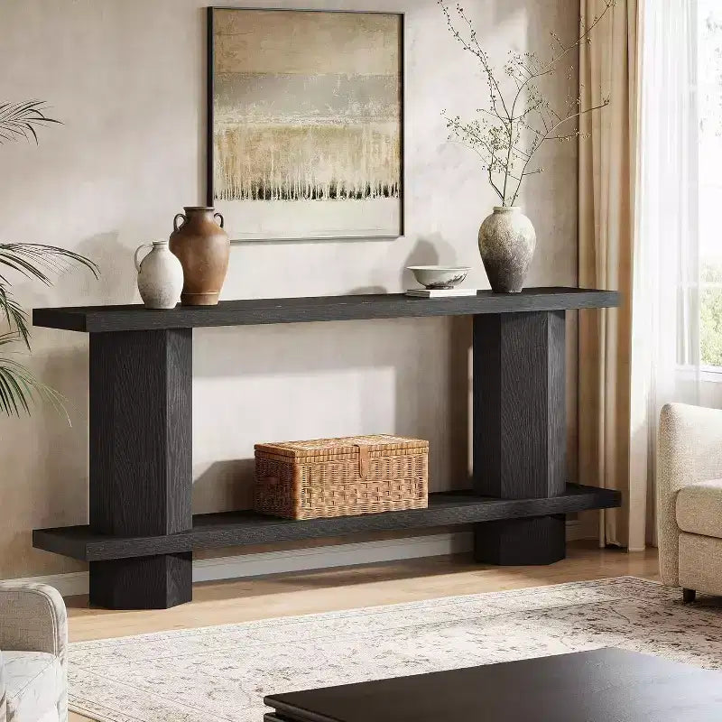 Mesa consola larga de 71 pulgadas para recibidor, mesa de madera detrás del sofá, para sala de estar, pasillo, vestíbulo, negra