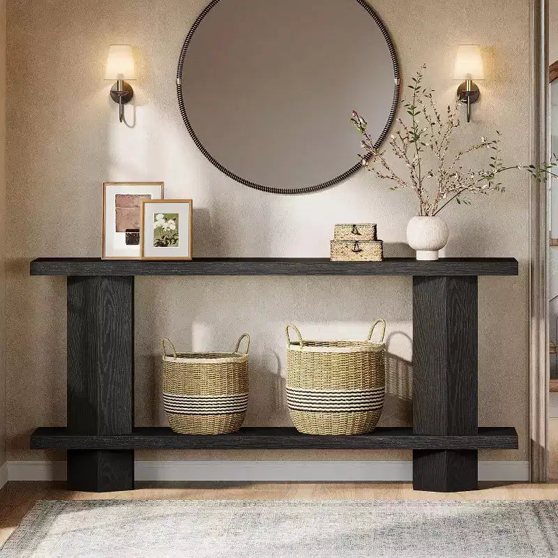 Mesa consola larga de 71 pulgadas para recibidor, mesa de madera detrás del sofá, para sala de estar, pasillo, vestíbulo, negra