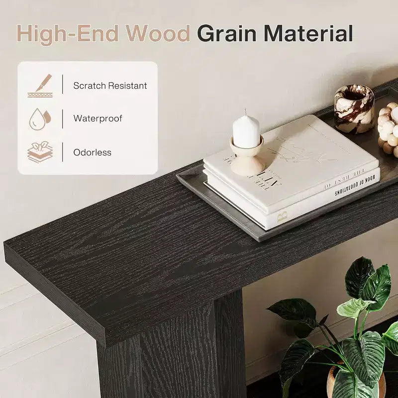 Mesa consola larga de 71 pulgadas para recibidor, mesa de madera detrás del sofá, para sala de estar, pasillo, vestíbulo, negra