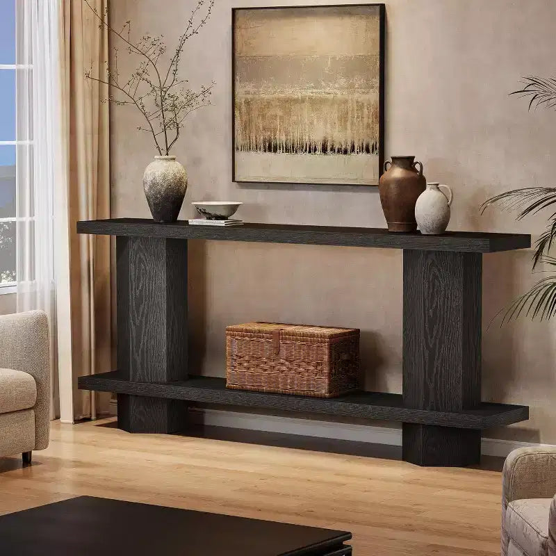 Mesa consola larga de 71 pulgadas para recibidor, mesa de madera detrás del sofá, para sala de estar, pasillo, vestíbulo, negra
