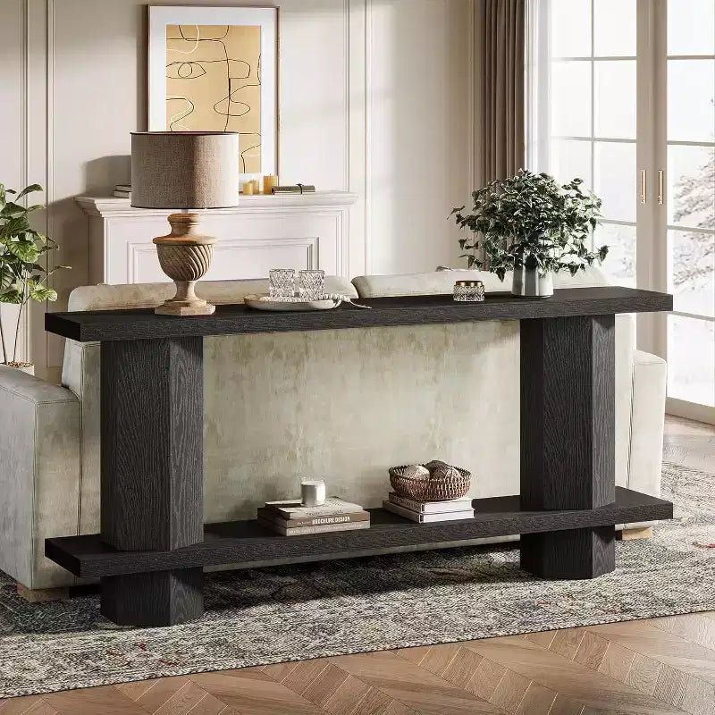 Mesa consola larga de 71 pulgadas para recibidor, mesa de madera detrás del sofá, para sala de estar, pasillo, vestíbulo, negra