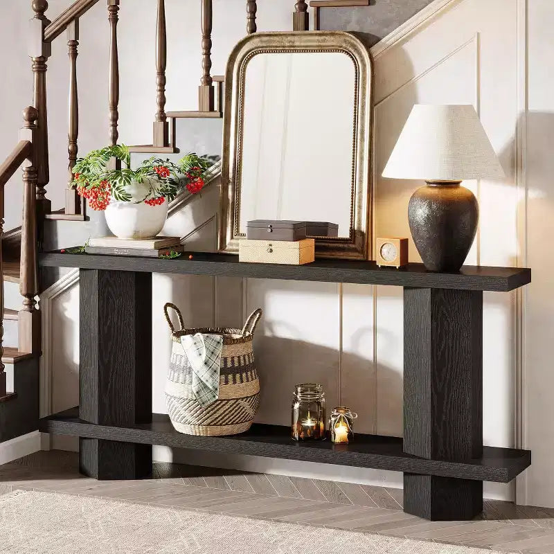 Mesa consola larga de 71 pulgadas para recibidor, mesa de madera detrás del sofá, para sala de estar, pasillo, vestíbulo, negra