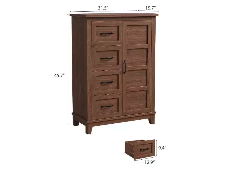 Bedroom Dresser, 45.7 Inches High Dresser with Doors, Vertical Dresser with Storage, Freestanding Wardrobe Dresser, Suitable for Bedroom, Walnut
