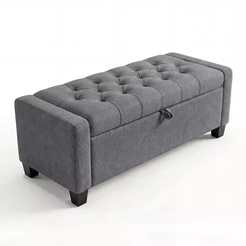 Banc coffre rembourré capitonné de 50.8 pouces, coffre de rangement au pied du lit, banc d’entrée à couvercle rabattable avec charnière à fermeture lente et sécurisée, pour le salon