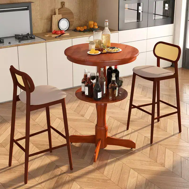 2-Tier Round High Top Table w/ Storage Shelf & Pedestal Base for Kitchen