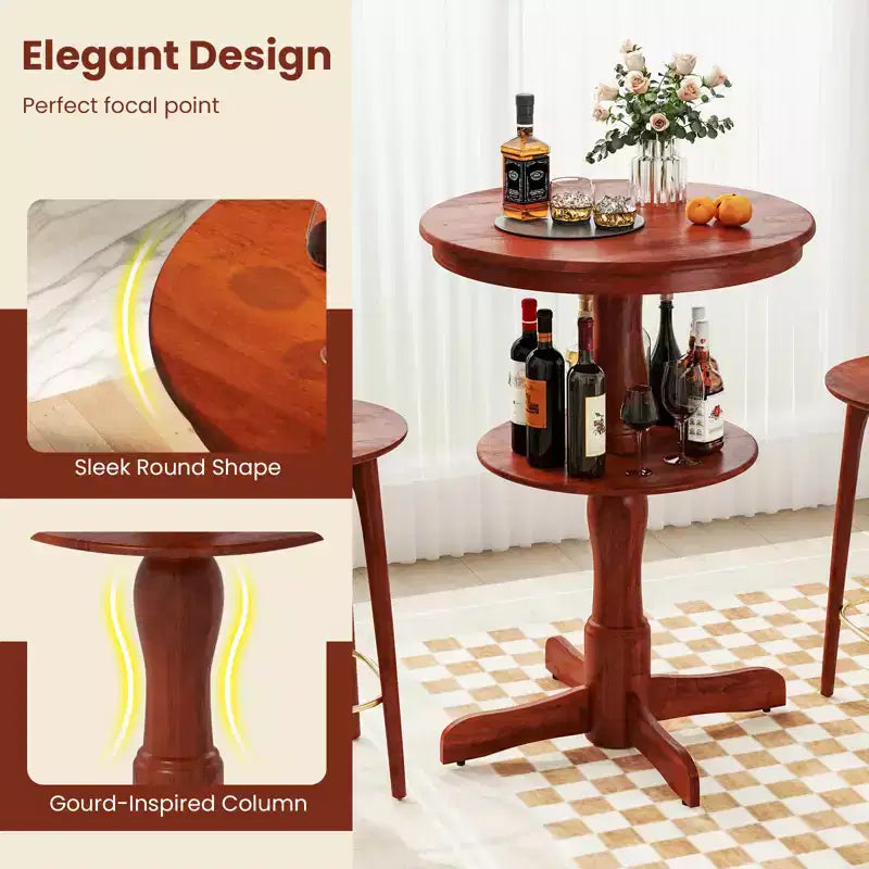 2-Tier Round High Top Table w/ Storage Shelf & Pedestal Base for Kitchen
