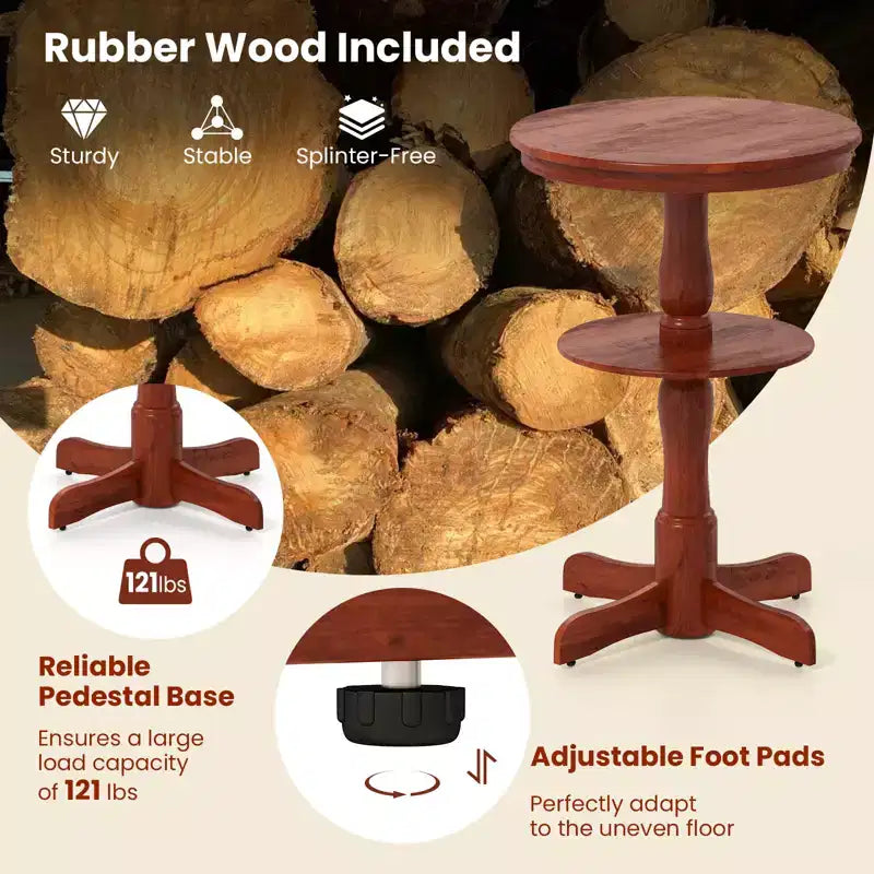 2-Tier Round High Top Table w/ Storage Shelf & Pedestal Base for Kitchen