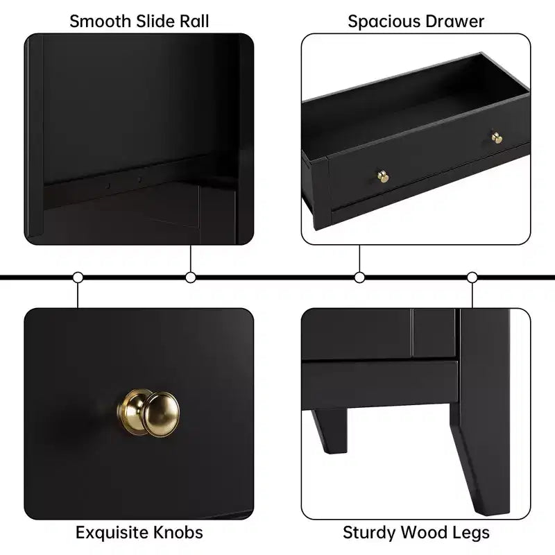 Cómoda alta de 5 cajones profundos con pomos metálicos, cómoda moderna de madera para dormitorio, recibidor y pasillo