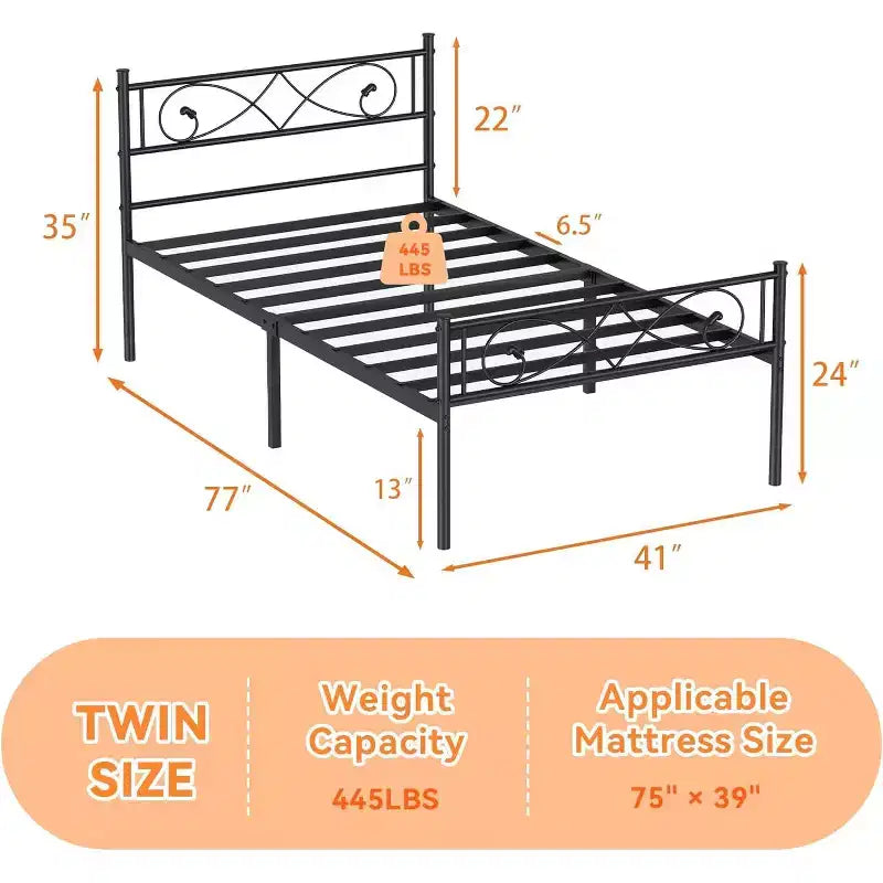 Estructura de cama plataforma metálica individual con cabecero y piecero de diseño artístico de puño, estructura de acero negra con almacenamiento debajo de la cama, no requiere somier