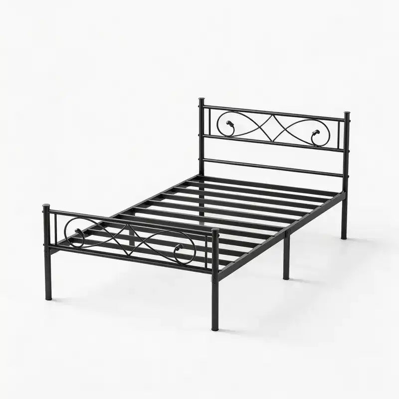 Cadre de lit plateforme métallique 2 places avec tête et pied de lit artistiques en forme de poing, cadre de lit en acier noir avec rangement sous le lit, aucun sommier requis