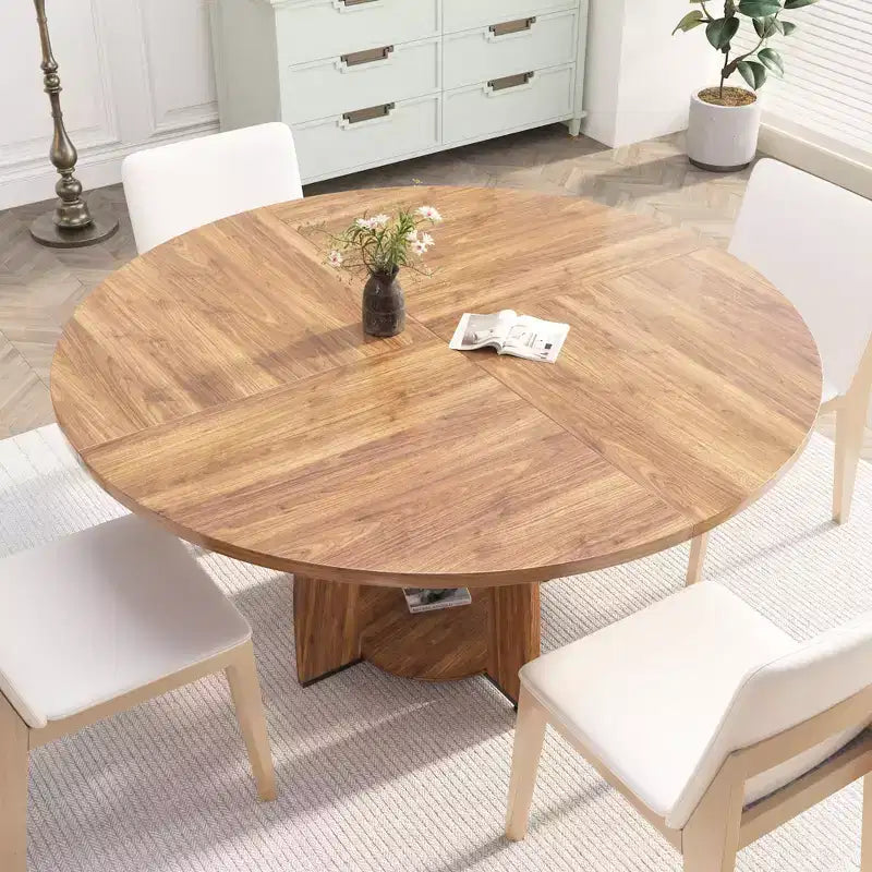 Table à manger ronde de 47 pour 4 à 6 personnes, table moderne en bois avec étagère de rangement et pieds réglables, pour salle à manger, salon, appartement