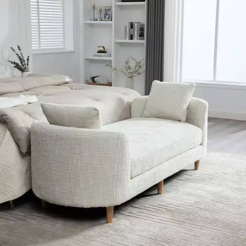 77 Chenille Upholstered Rubberwood Chaise Lounge with 2 Bolster Pillows