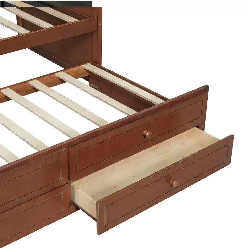Einzel-Tagesbett mit Ausziehbett und 2 Schubladen, Schlafsofa aus Holz mit gepolsterter, gesteppter Rückenlehne, Walnuss
