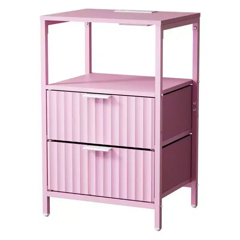 15 Inches Wide Nightstand - 2 Drawers, 1 Shelf, US Power Outlet