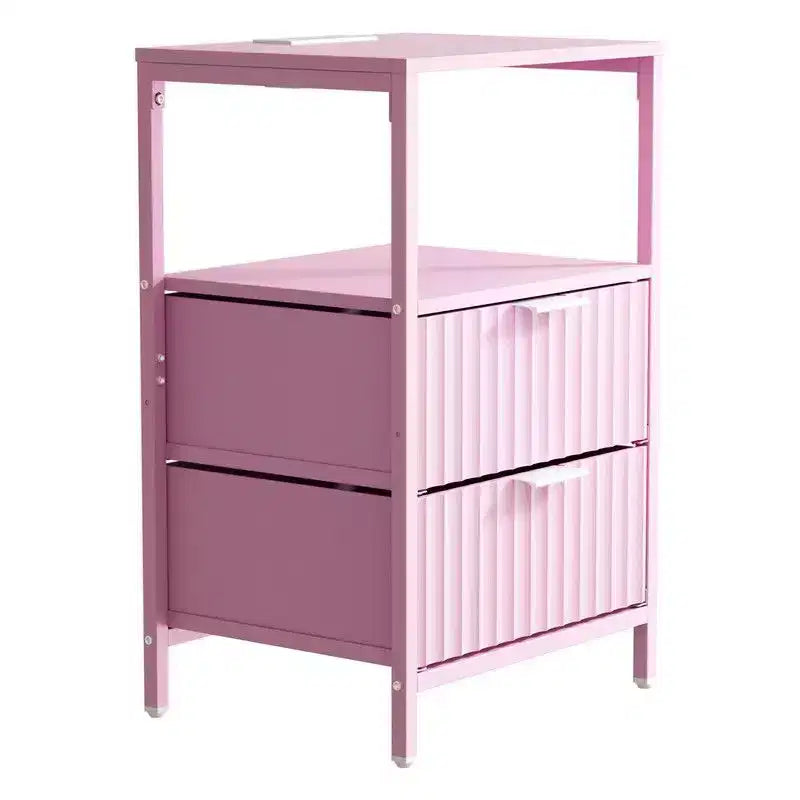 15 Inches Wide Nightstand - 2 Drawers, 1 Shelf, US Power Outlet
