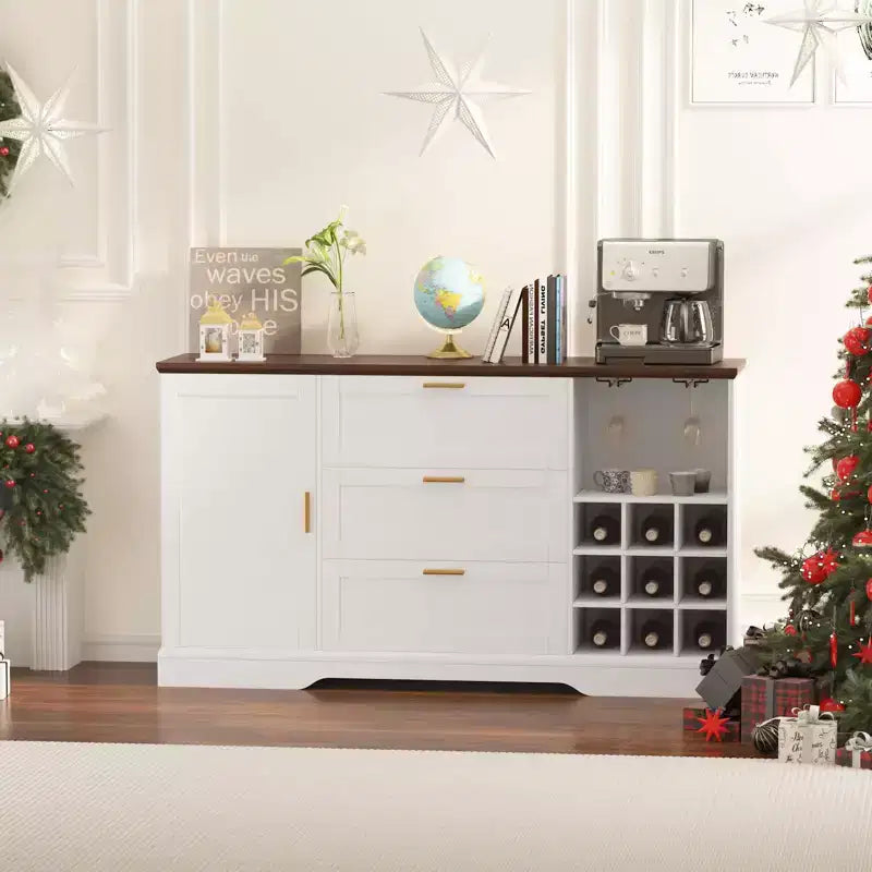 Sideboard im Landhausstil, 63, Kaffeebar mit verstellbaren Einlegeböden und Weinregalen für die Küche