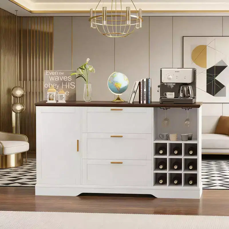 Sideboard im Landhausstil, 63, Kaffeebar mit verstellbaren Einlegeböden und Weinregalen für die Küche