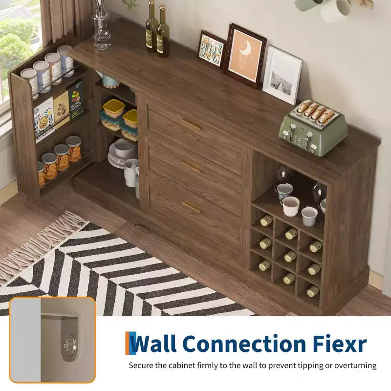 Sideboard im Landhausstil, 63, Kaffeebar mit verstellbaren Einlegeböden und Weinregalen für die Küche