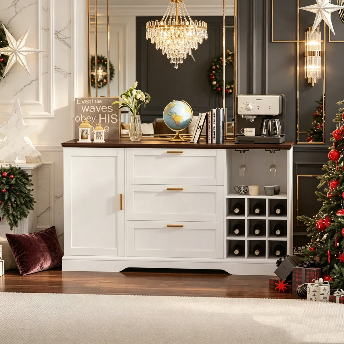 Sideboard im Landhausstil, 63, Kaffeebar mit verstellbaren Einlegeböden und Weinregalen für die Küche