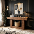 Rechteckiger Sofatisch aus Holz hinter dem Sofa, Konsolentisch für den Eingangsbereich im Landhausstil, rustikales Braun/2 Ebenen