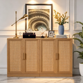 Modernes Sideboard mit 4 Türen, 62 W x 31 H, Rattangeflecht-Fronten, Anrichte und Akzent-Stauraumschrank für Flur, Eingangsbereich und Esszimmer, Natur