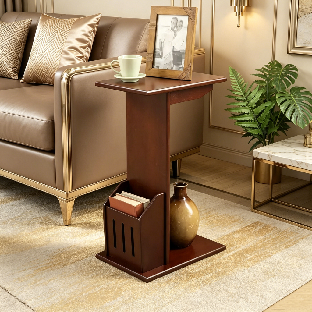 Mesa auxiliar redonda con patas torneadas y acabado negro brillante, perfecta para llaves, bebidas y pequeños accesorios, fácil de montar