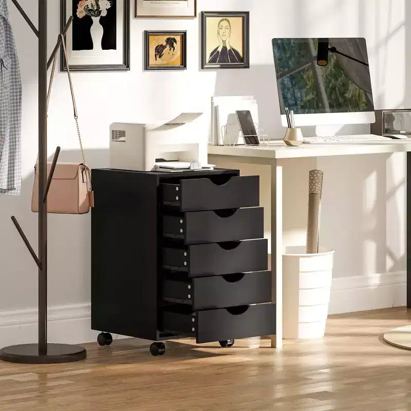 Büroschrank mit 5 Schubladen und Rollen, Aufbewahrungsschrank im modernen nordischen Minimalismus-Stil